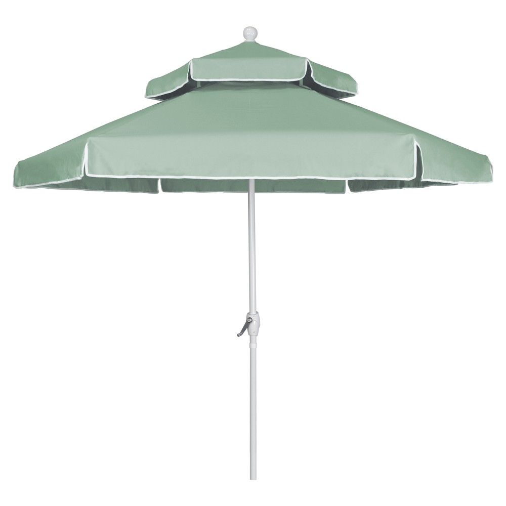 double tier patio umbrella Diana Modern Green Sunbrella White Aluminum Double Tier Patio Umbrella