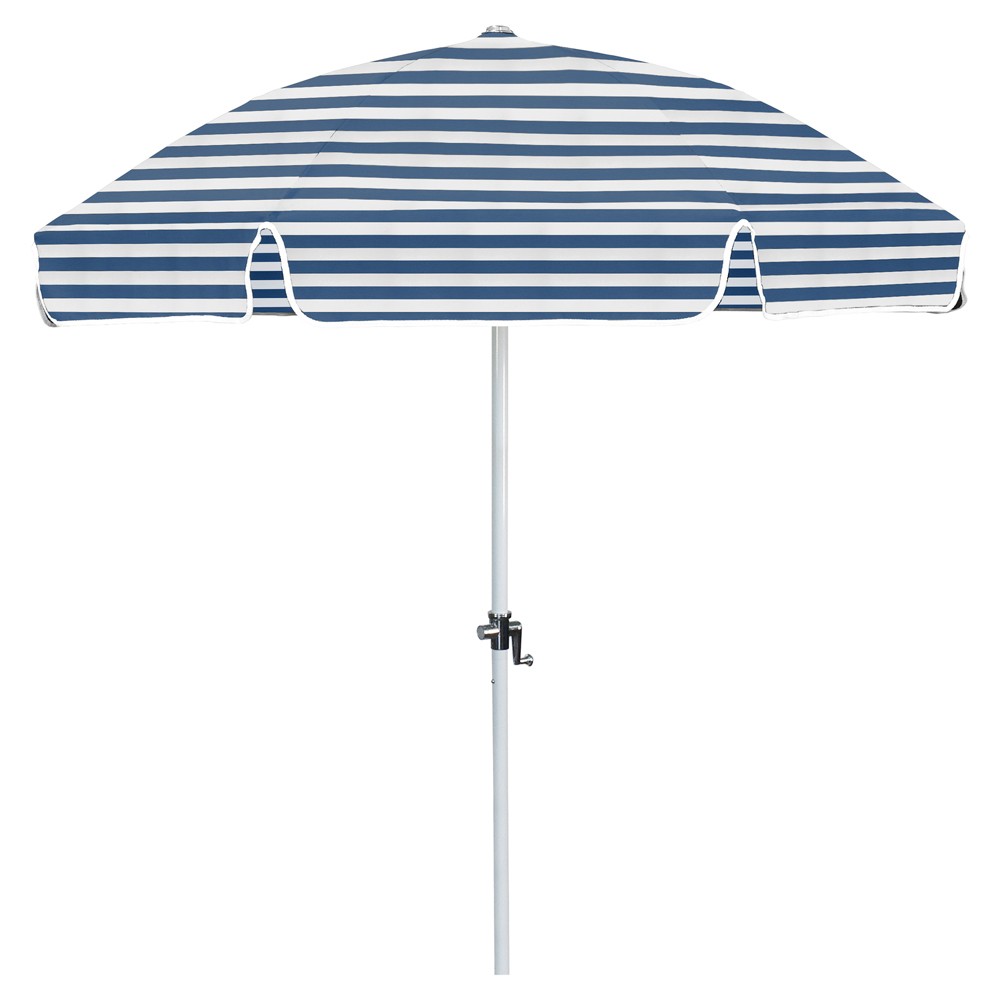 blue striped patio umbrella cheap Isabella Modern Blue Striped Sunbrella White Aluminum Patio Umbrella