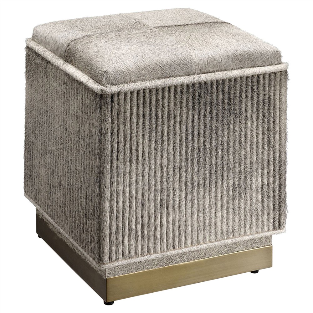 Cassandre Modern Classic Grey Hair on Hide Ottoman|