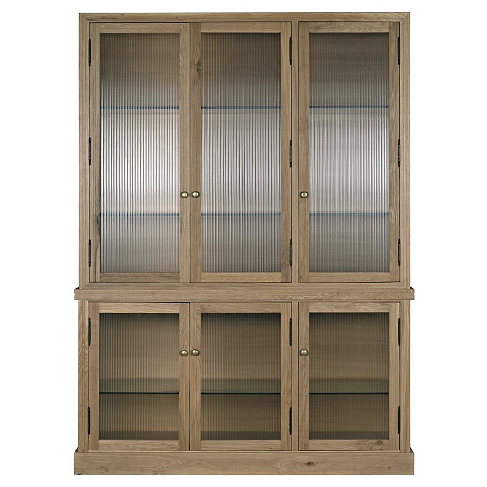 Cyrene Modern Classic Ribbed Glass Oak Wood Display Cabinet|