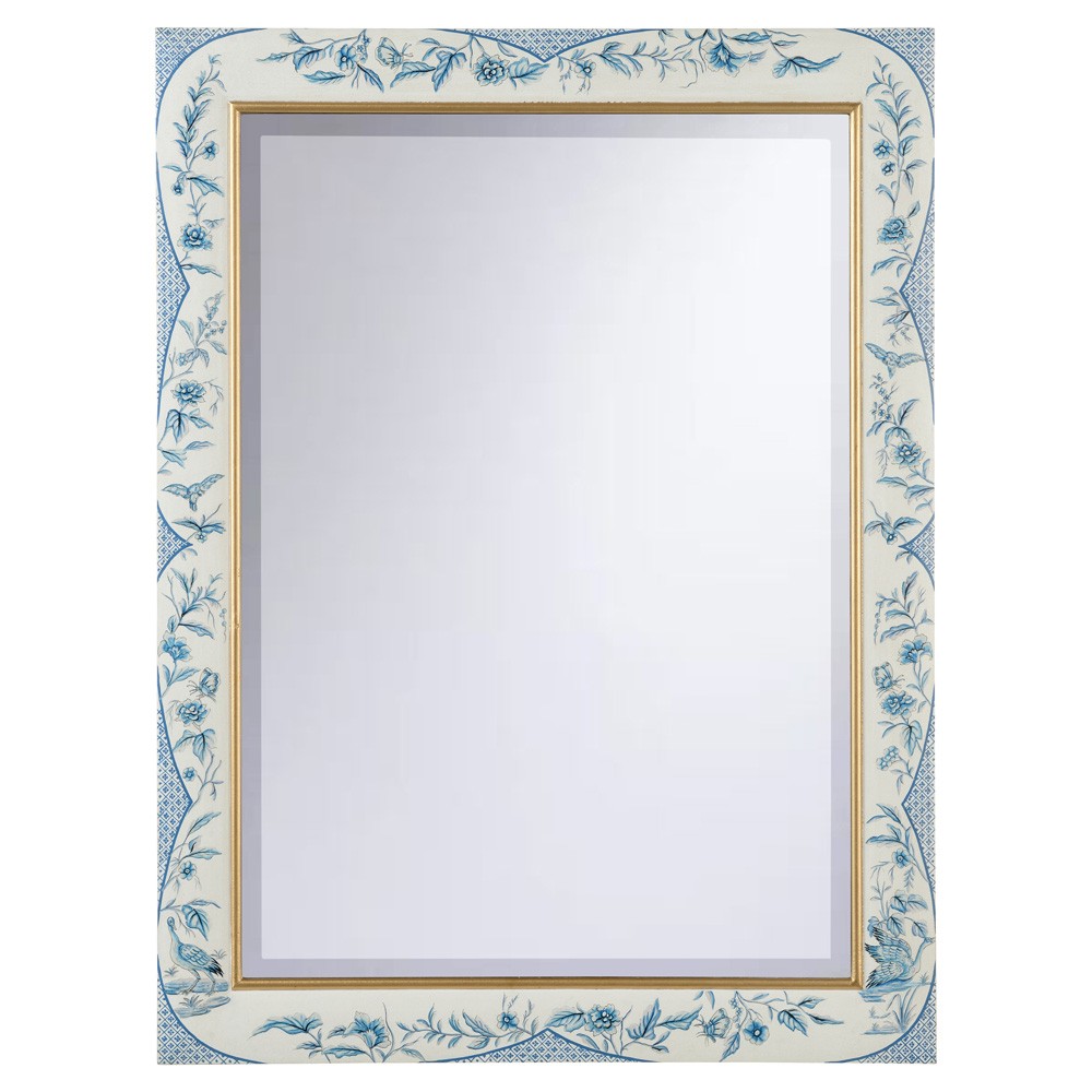 Chester French Country Blue Hand-Painted Floral Wall Mirror Large