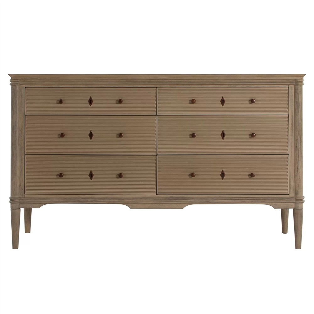 Linnea Updated Traditional Brown Oak Wood Double Dresser|