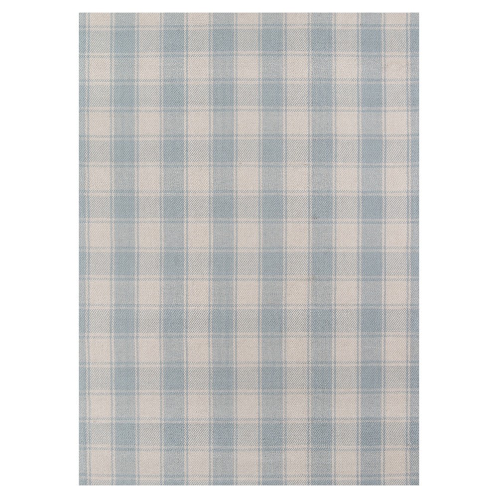 Vianna Updated Traditional Light Blue Wool Plaid Patterned Rug - 3'6"x5'6"|