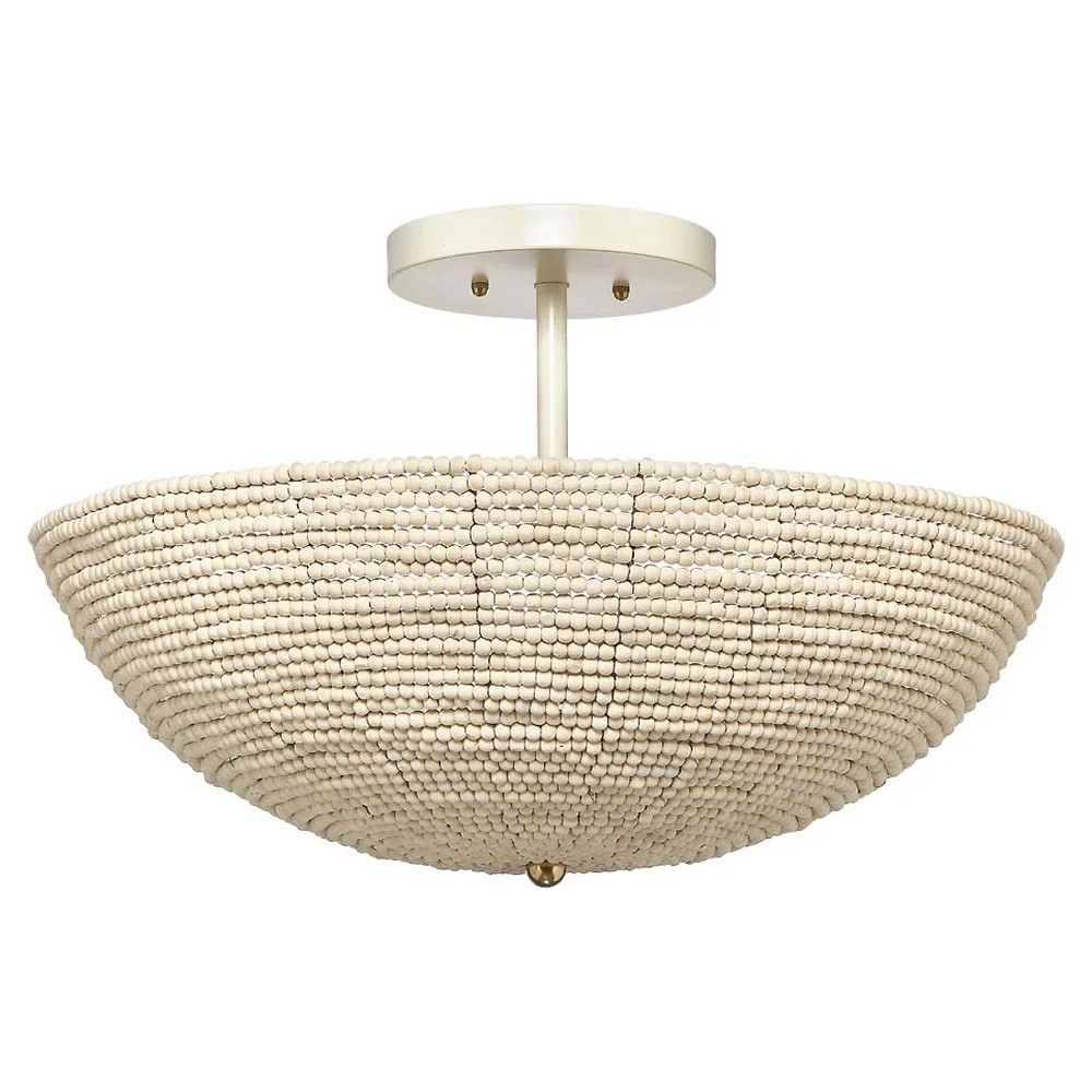 Amyra Coastal Beach White Mango Wood Beads Semi Flush Mount|