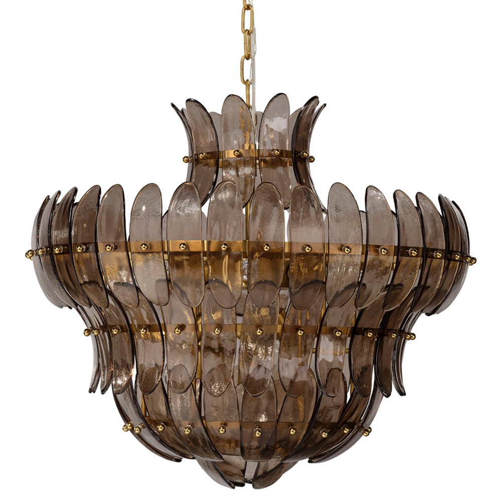 Elowen Updated Traditional Smoked Taupe Glass Curved  Chandelier|