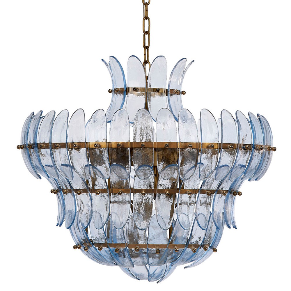 Elowen Updated Traditional Pale Blue Glass Curved Chandelier|