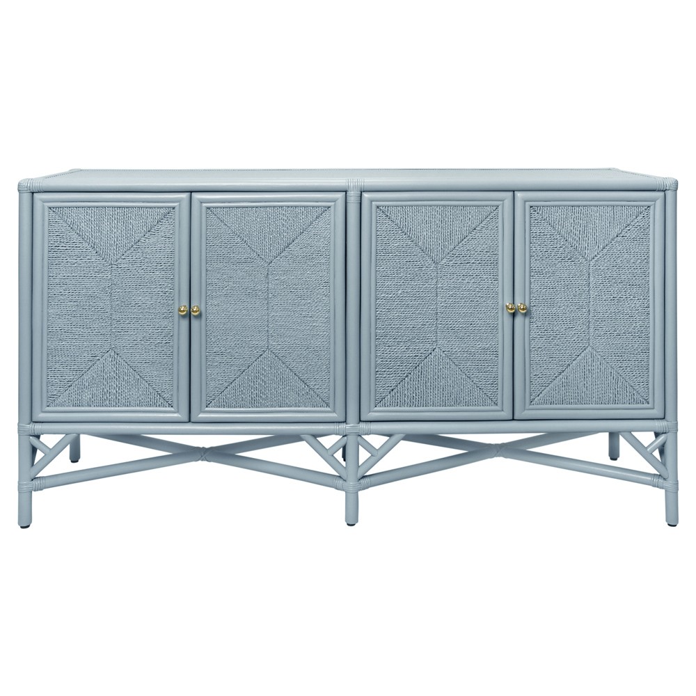 Worlds Away Eleanor Coastal Beach Light Blue Rattan Woven Rope Sideboard|