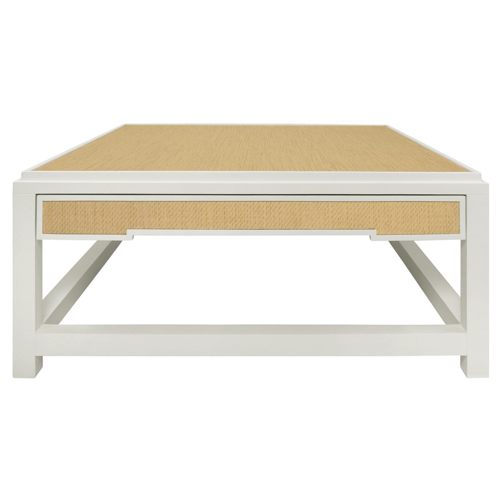 Worlds Away Locklin Natural Grasscloth Matte White Wood Storage