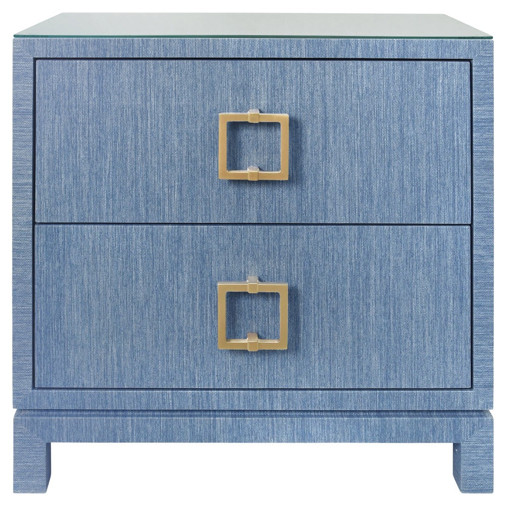 Worlds Away Cole Modern Classic Blue Grasscloth Brass Pull