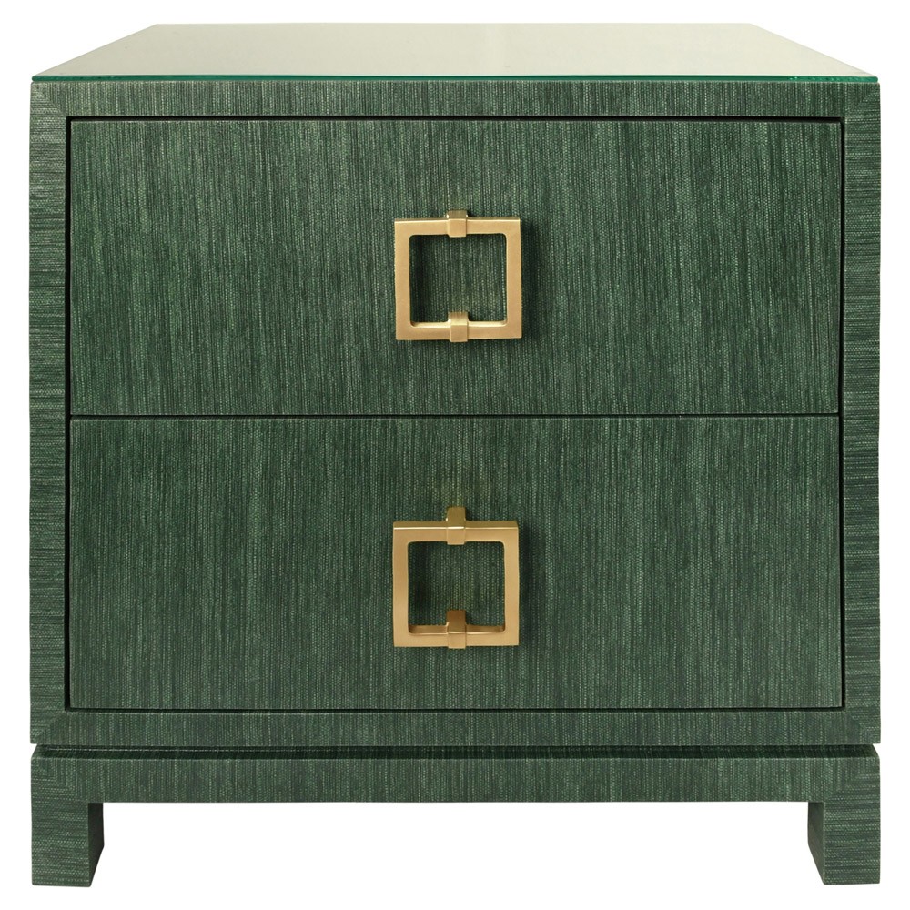 Worlds Away Cole Modern Classic Green Grasscloth Brass Pull