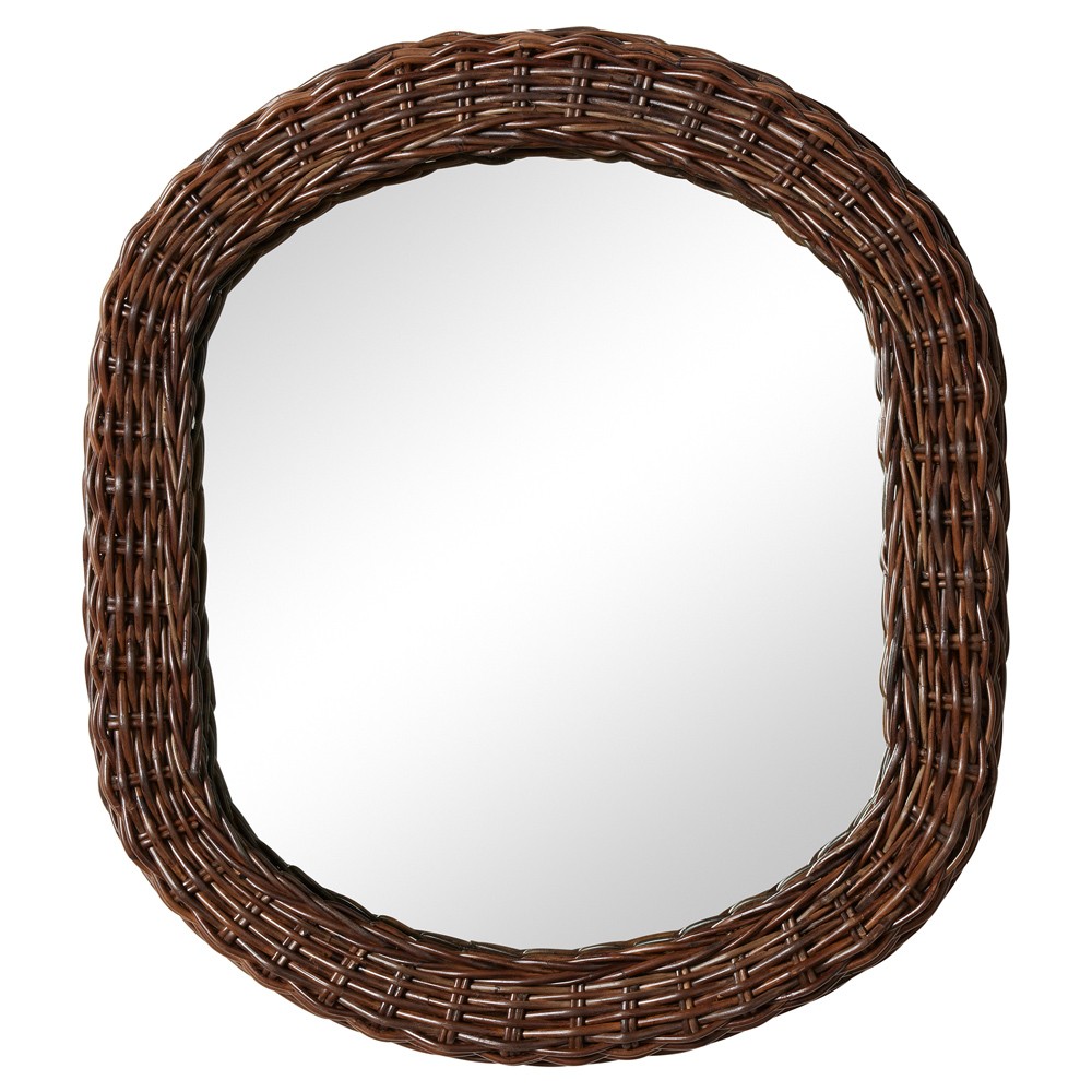Tara Traditional Dark Brown Rattan Oval Wall Mirror Medium (21