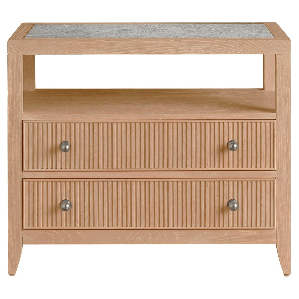 Isabella Modern Classic Grey Stone Fluted Brown Oak Nightstand|