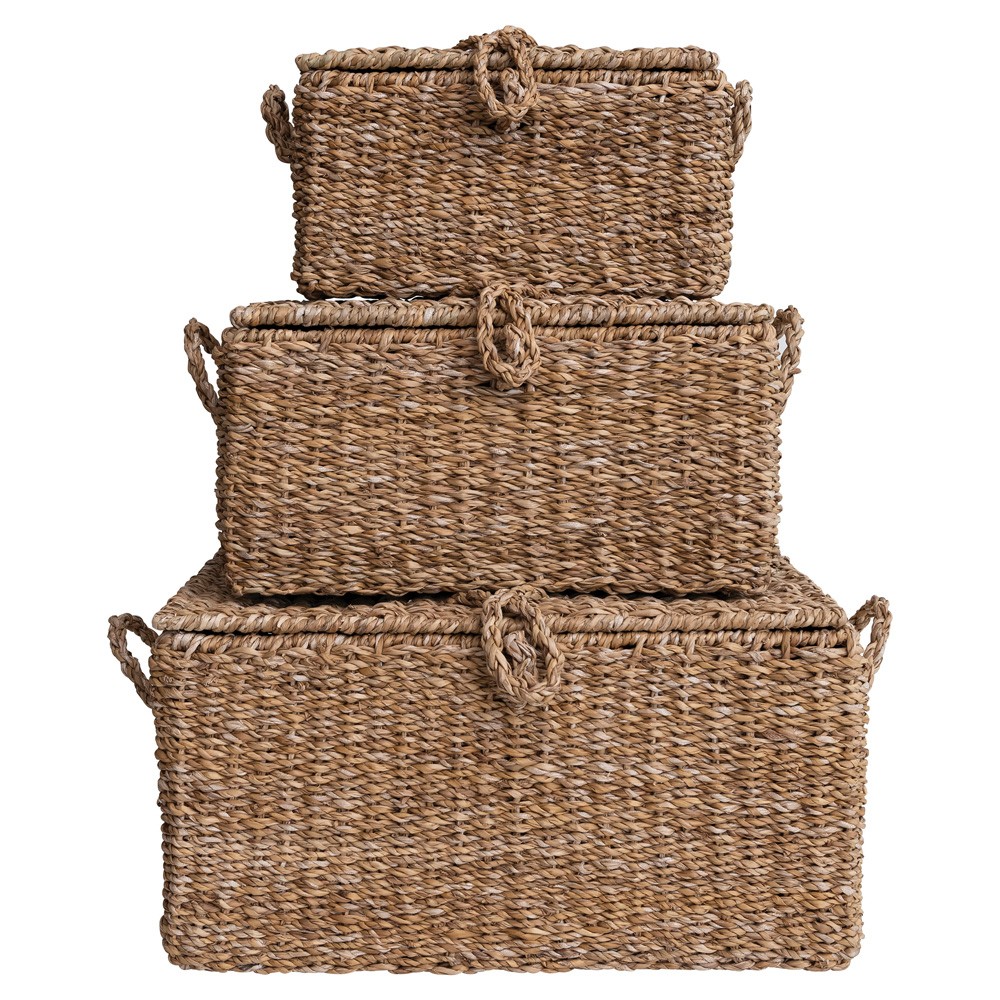 Maren Coastal Natural Woven Seagrass Decorative Basket - Set of 3|