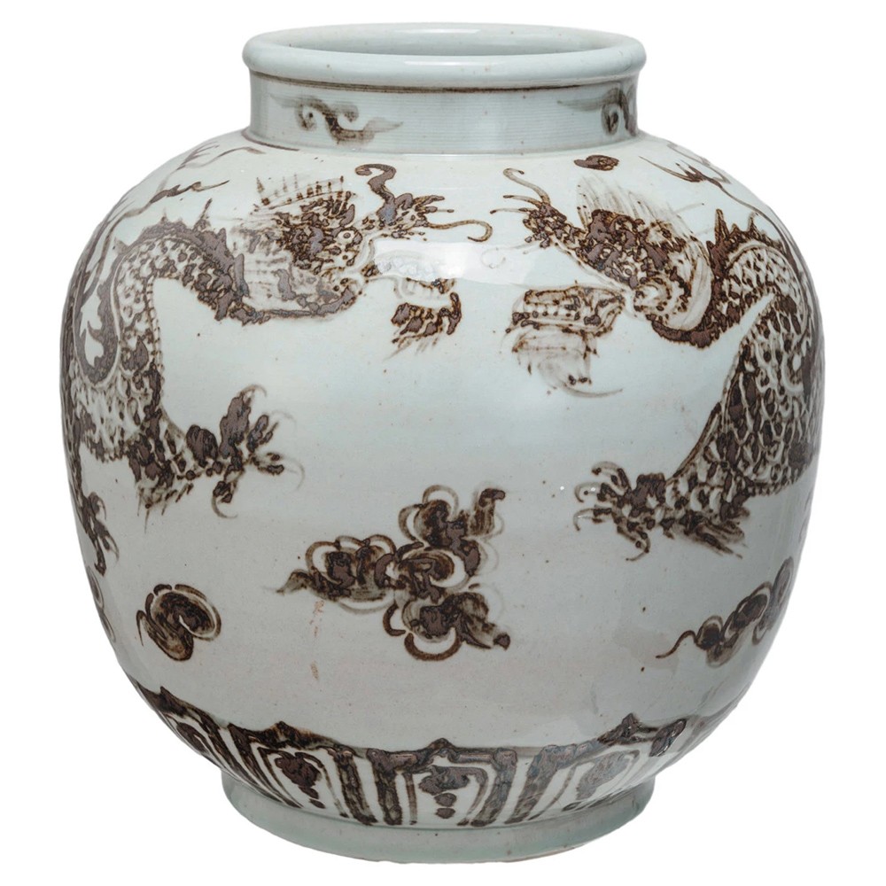 Estella Traditional White Porcelain Dragon Decorative Table Vase|