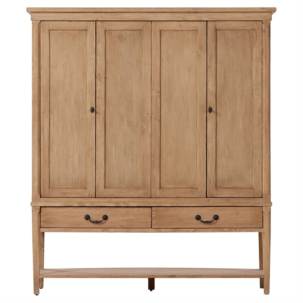 Brook Updated Traditional Aged Light Pine Wood Wide Cabinet|