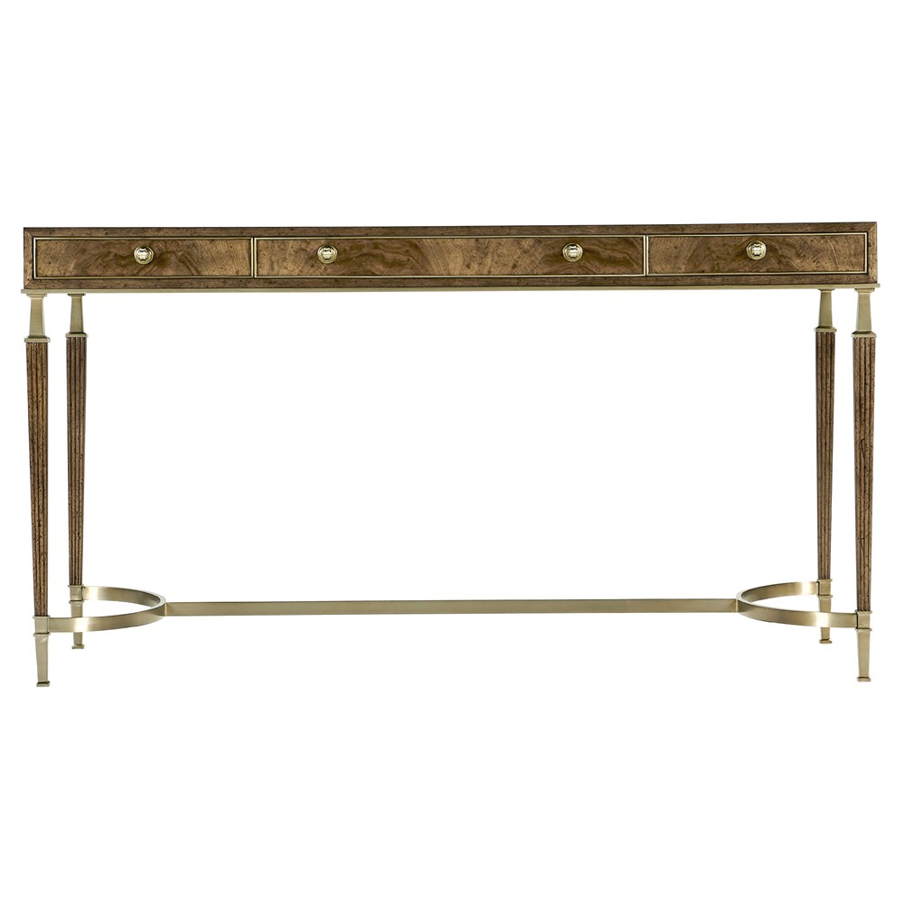 Whitaker Modern Classic Brown Walnut Wood Champagne Steel Desk|