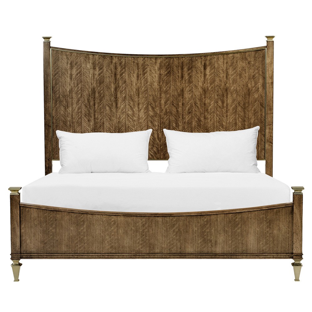 Whitaker Modern Classic Brown Walnut Champagne Steel Bed - King|