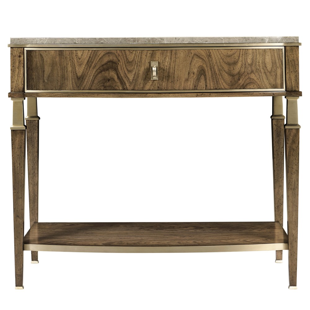 Whitaker Modern Classic Marble Brown Walnut Wide Nightstand|