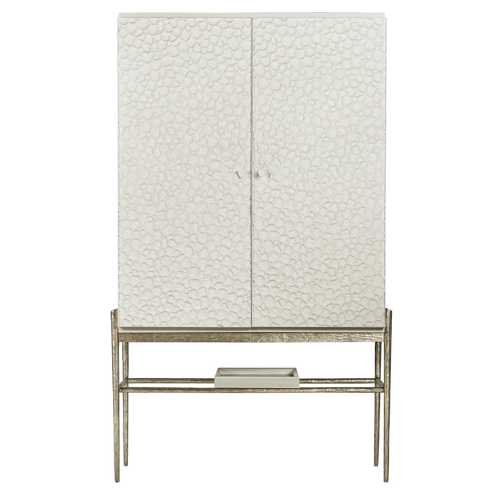 Maris Coastal Beach White Coral Patterned Oak Wood Bar Cabinet|