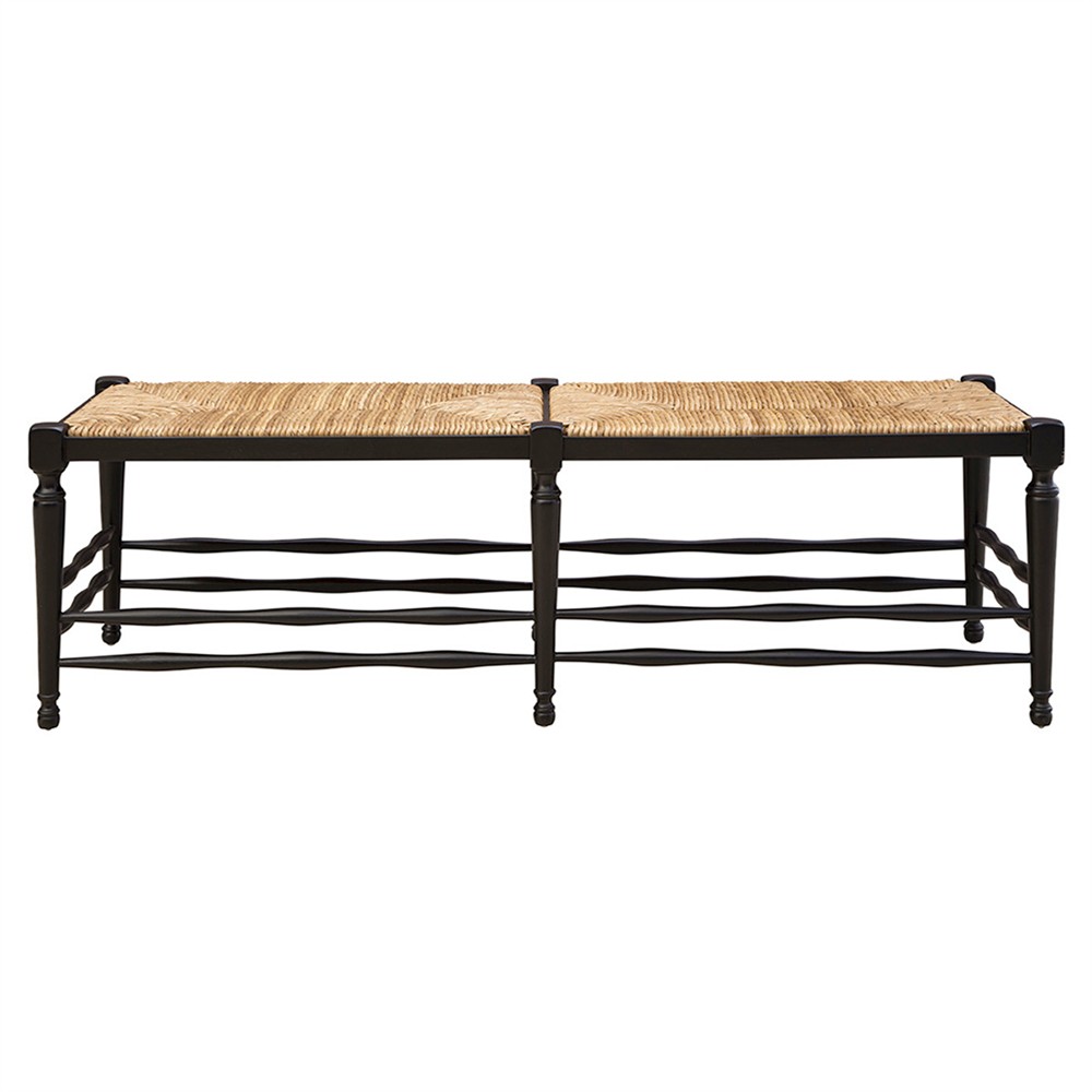 Arnold Coastal Beach Natural Woven Black Mahogany Wood Dining Bench|