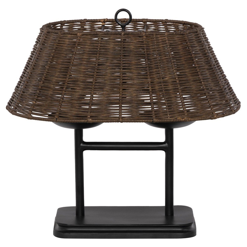 Hadwick Traditional Brown Rattan Shade Black Iron Table Lamp|
