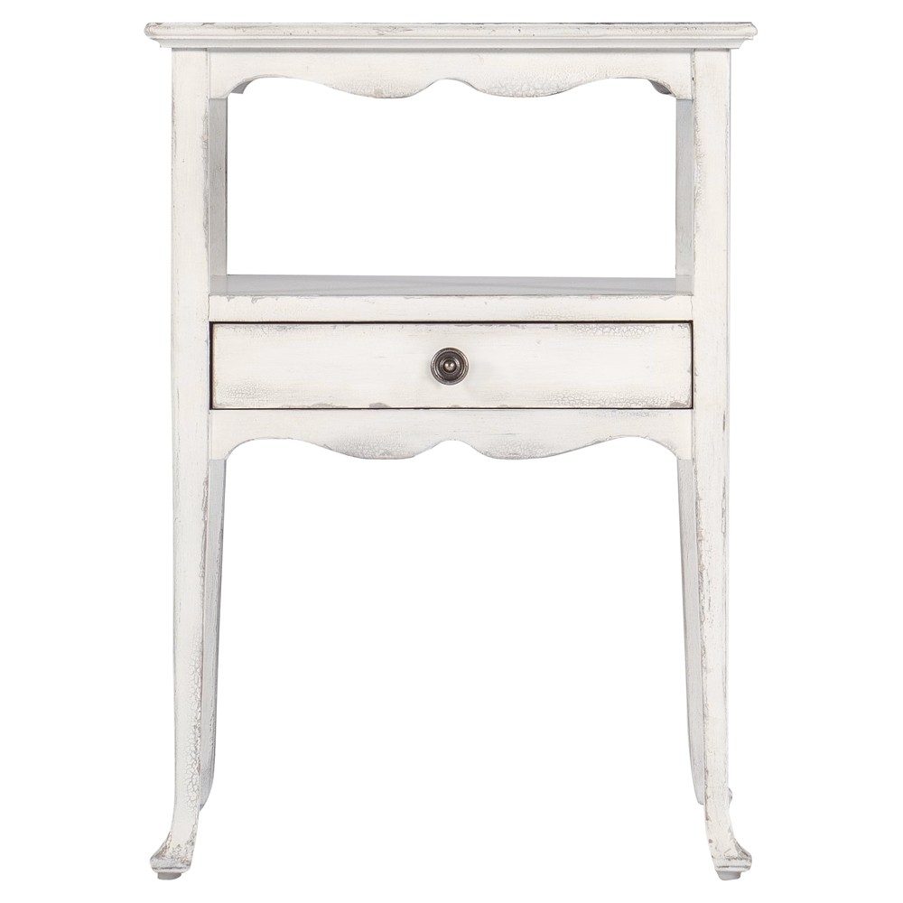 Steph French Country White Maple Wood Square Side Table|