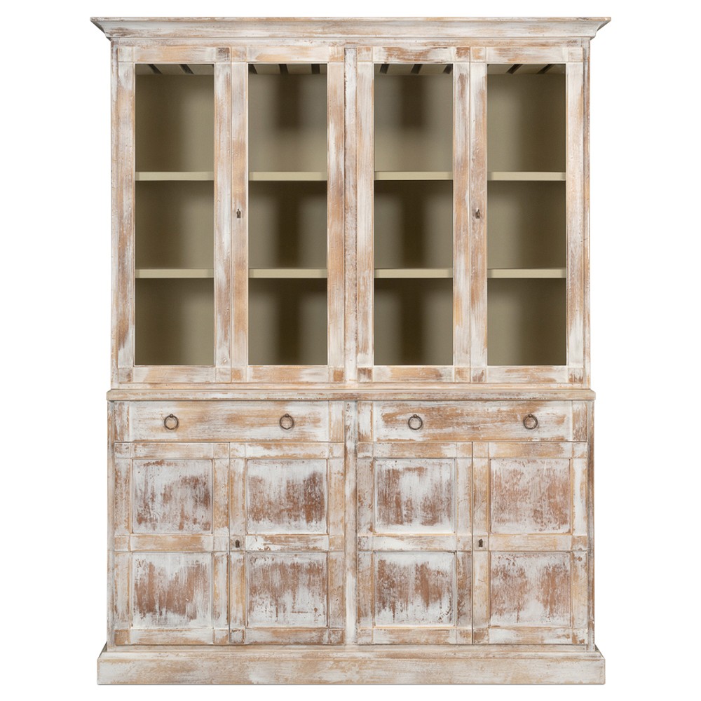 Diana Updated Traditional Distressed White Pine Wood Hutch|