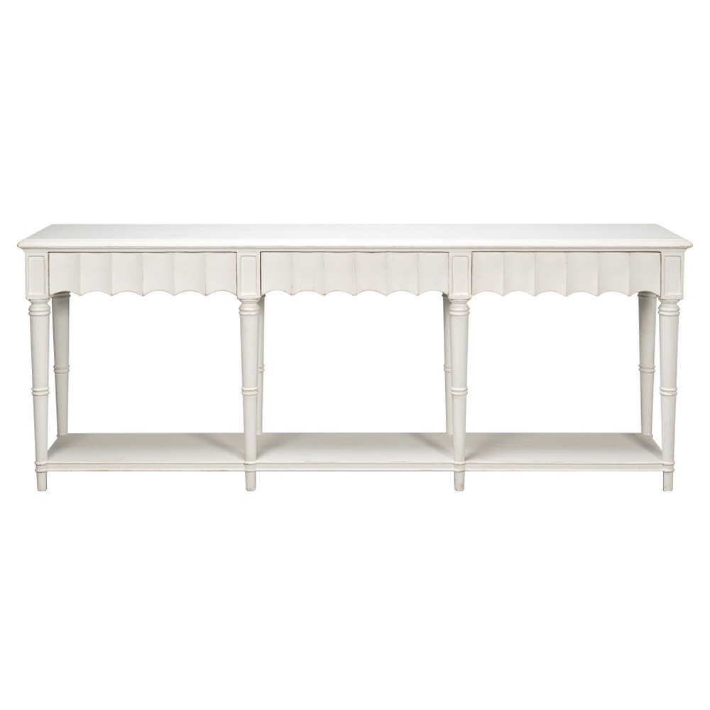 Clarise French Country White Pine Wood Rectangular Scalloped