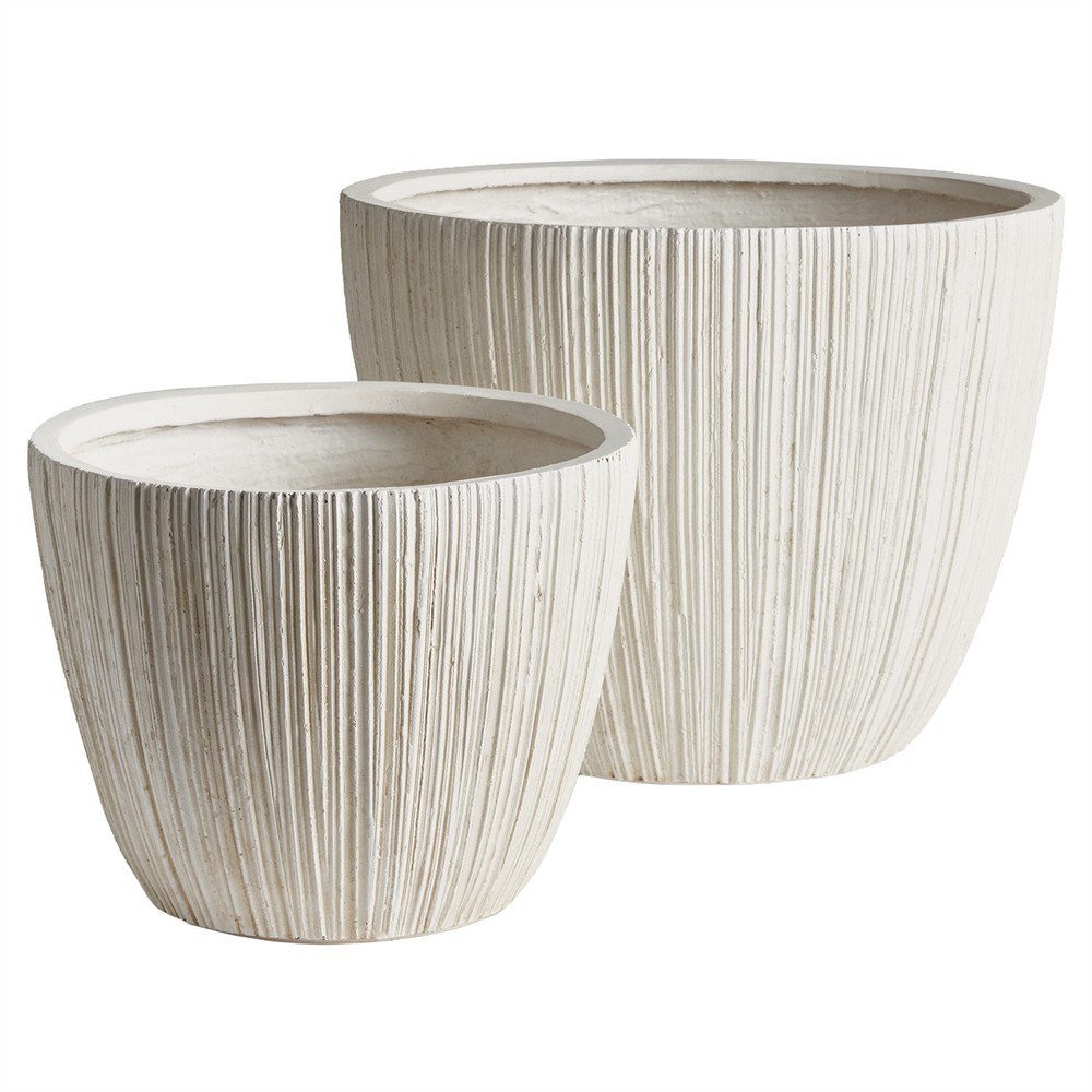 Rowena Modern White Tapered Outdoor Pot Planter - Set of 2|