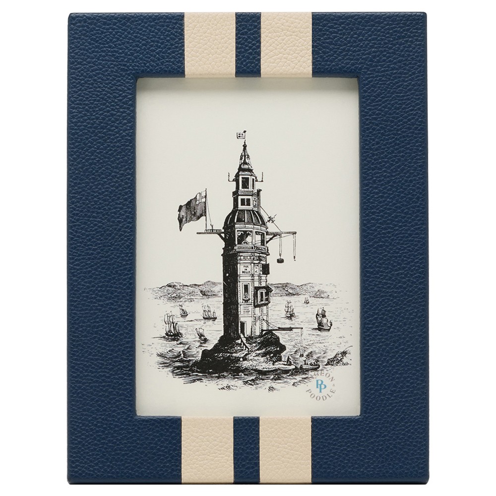 Pigeon and Poodle Blake Coastal Beach Navy Blue Leather Striped Photo Frame - 4x6|