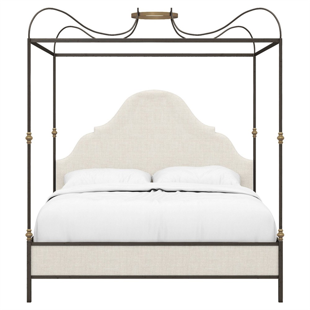 Beatrice Updated Traditional Beige Performance Iron & Brass Canopy Bed - Queen|