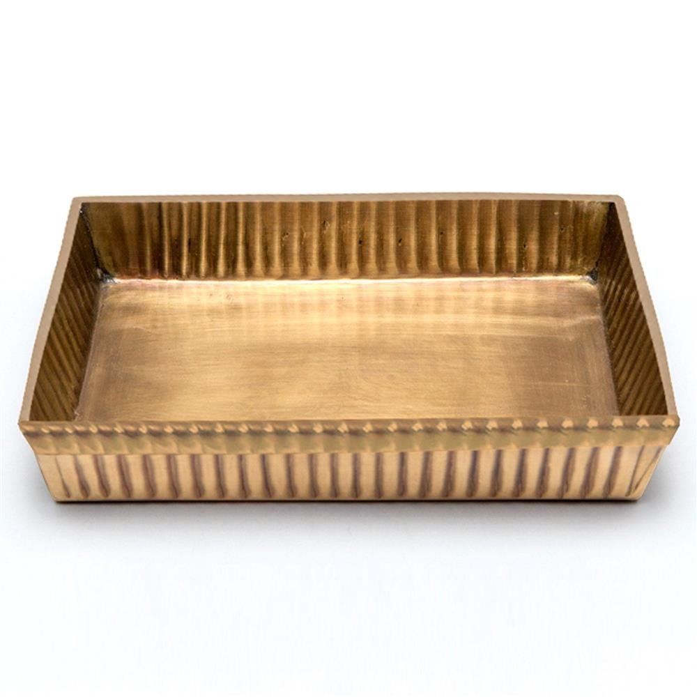 Open Box Pigeon and Poodle Redon Modern Antique Brass Ribbed Metal Soap Dish - Small|