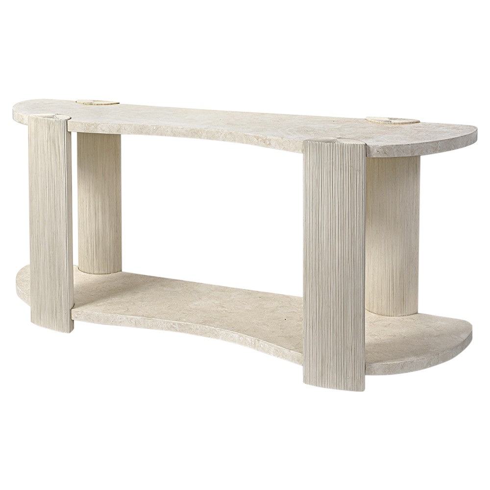 Palecek Palma Modern Classic White Agate Stone Hardwood Console