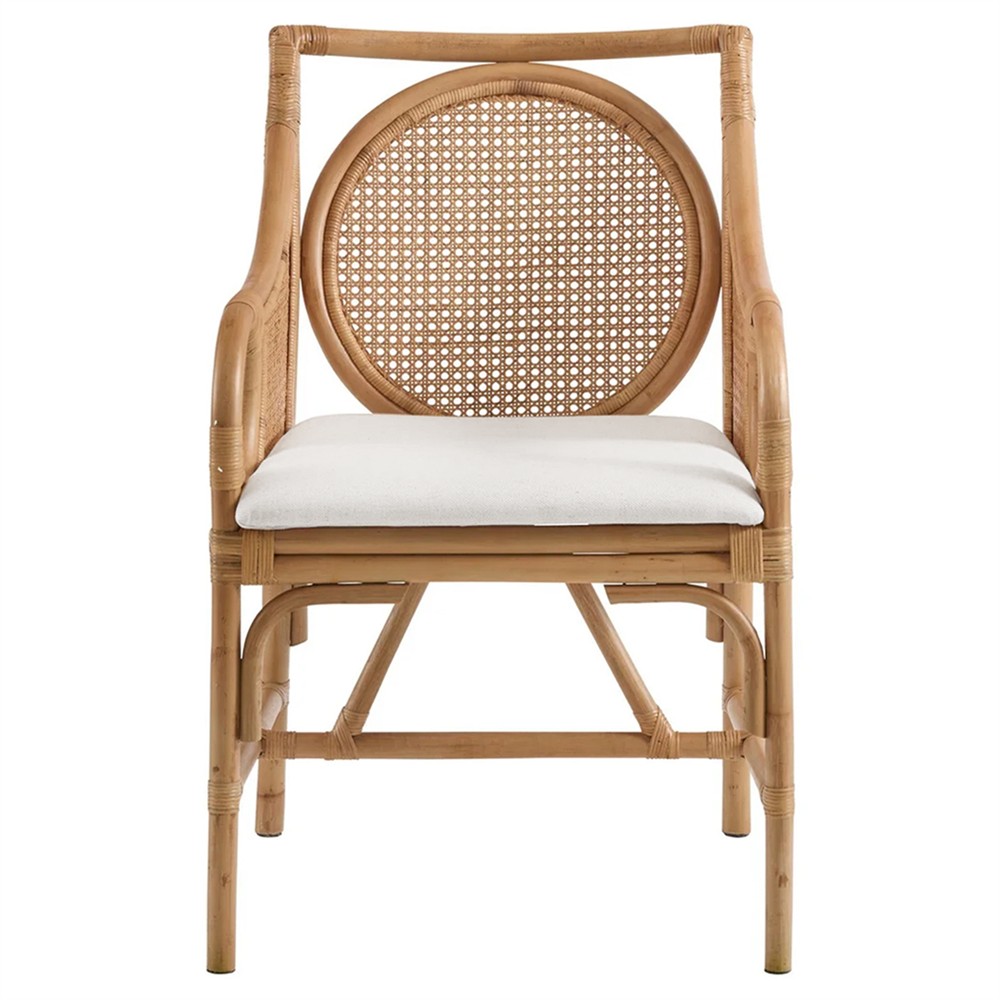 Diane Coastal Beach Natural Woven Rattan Dining Arm Chair | Kathy Kuo Home