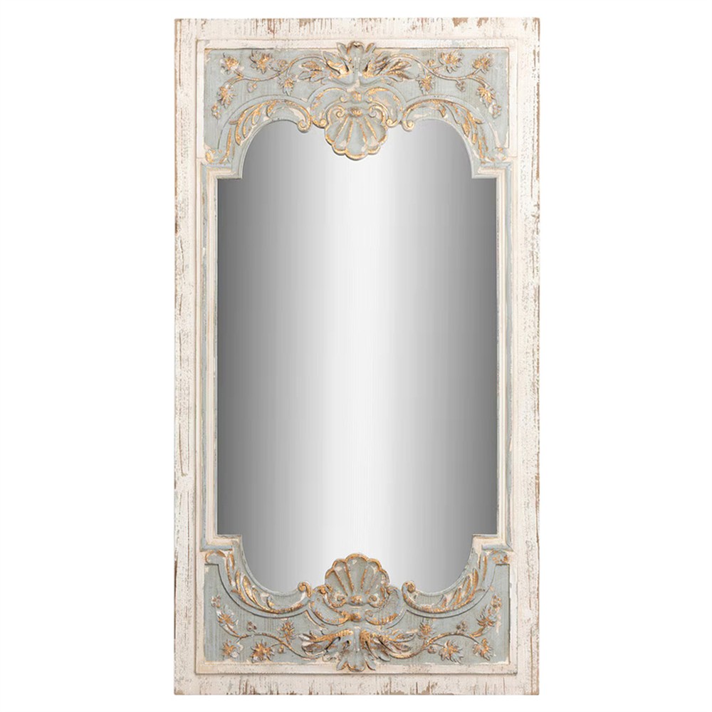 Fiona French Country Antique White Fir Wood Rectangular Wall Mirror|