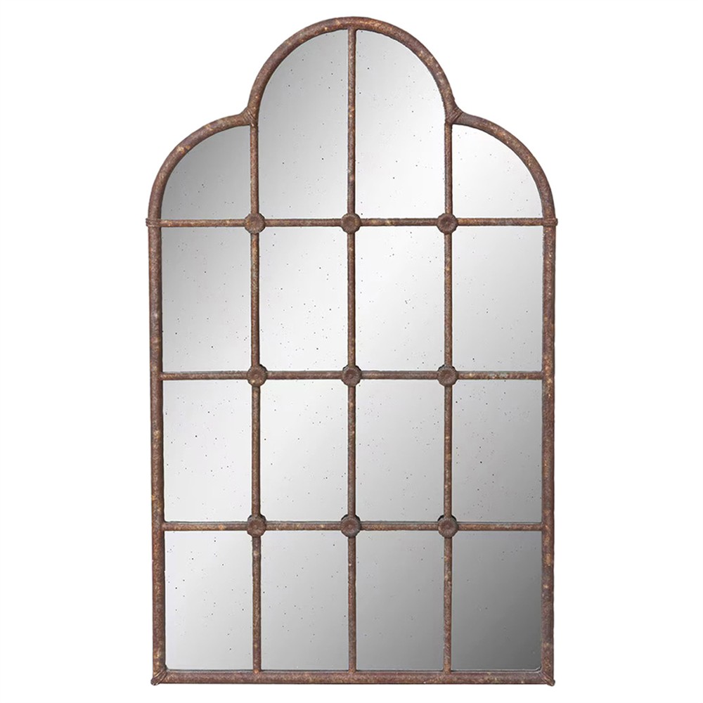 Donnovan Traditional Antique Brown Iron Scalloped Wall Mirror|