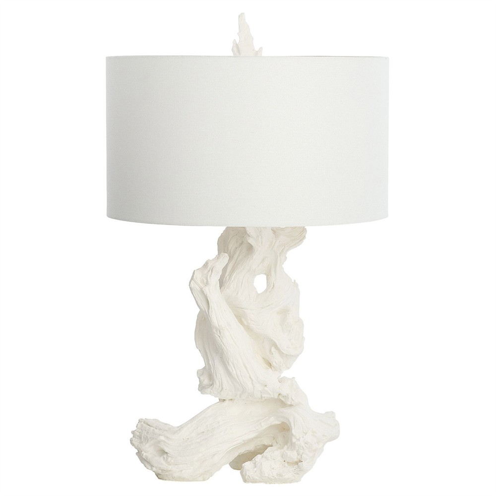 Estelle Coastal Beach White Linen Driftwood Table Lamp|