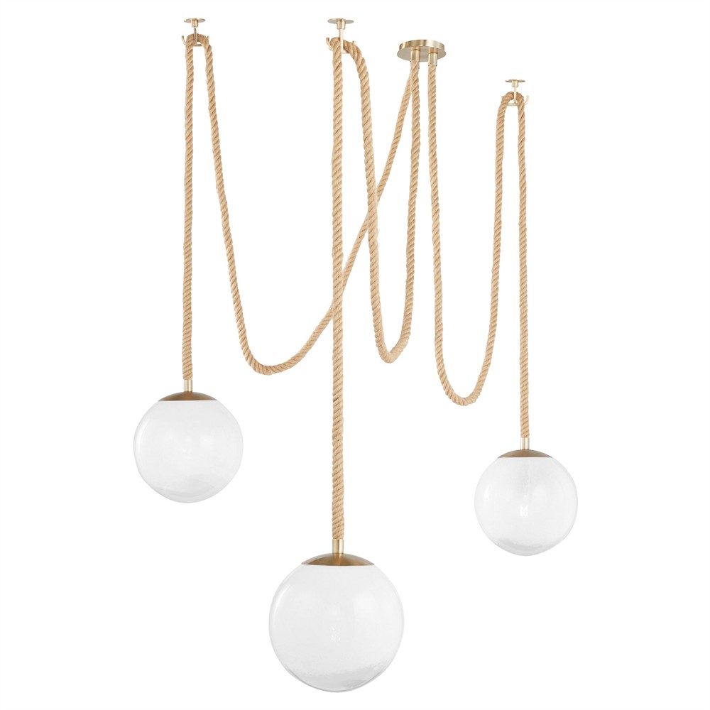 Shiloh Coastal Beach Rope White Glass Globe 3 Light Pendant|