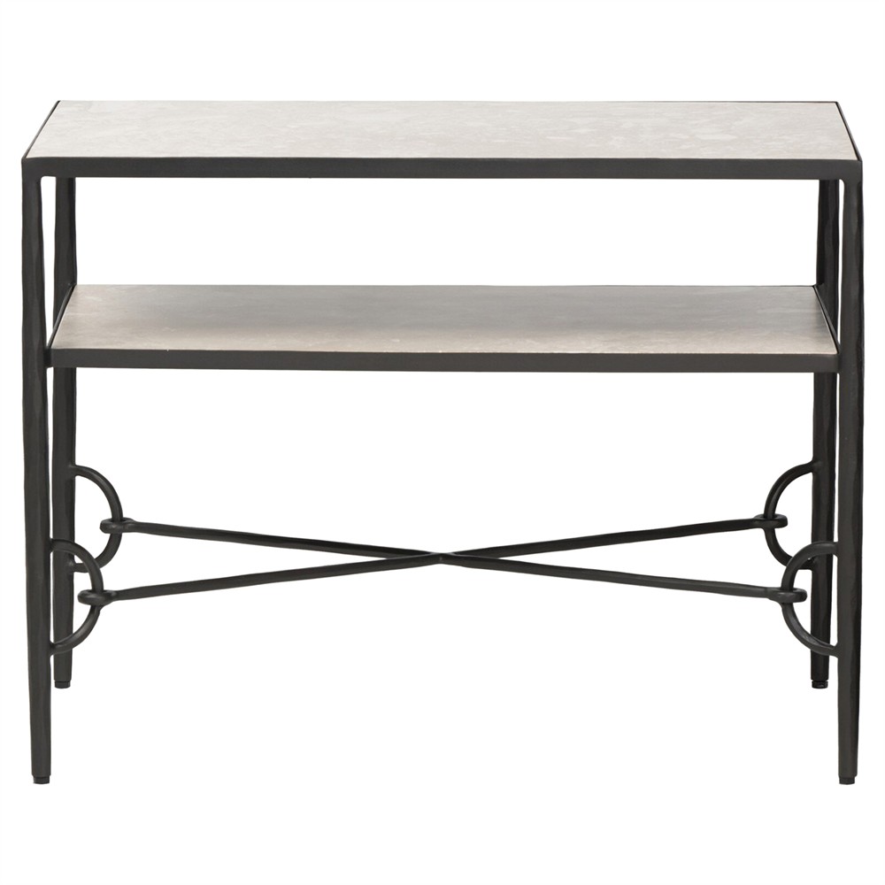 Ceasar French Country Beige Marble Wide Nightstand|