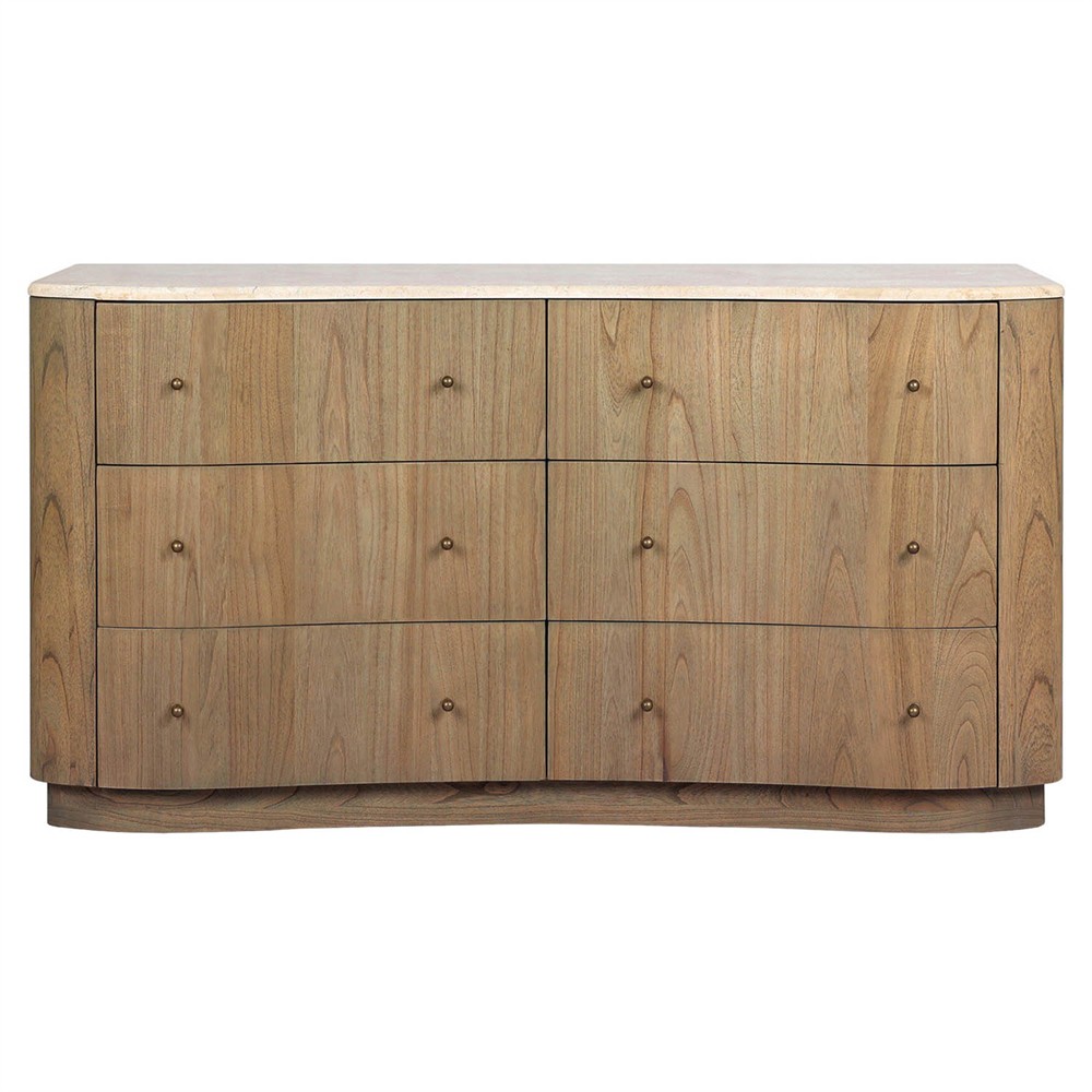 Juno Modern Classic Cream Marble Brown Wood Double Dresser | Kathy