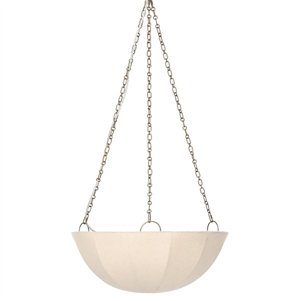 Tegan Updated Traditional Tan Linen Shade Antique Brass Iron Pendant|