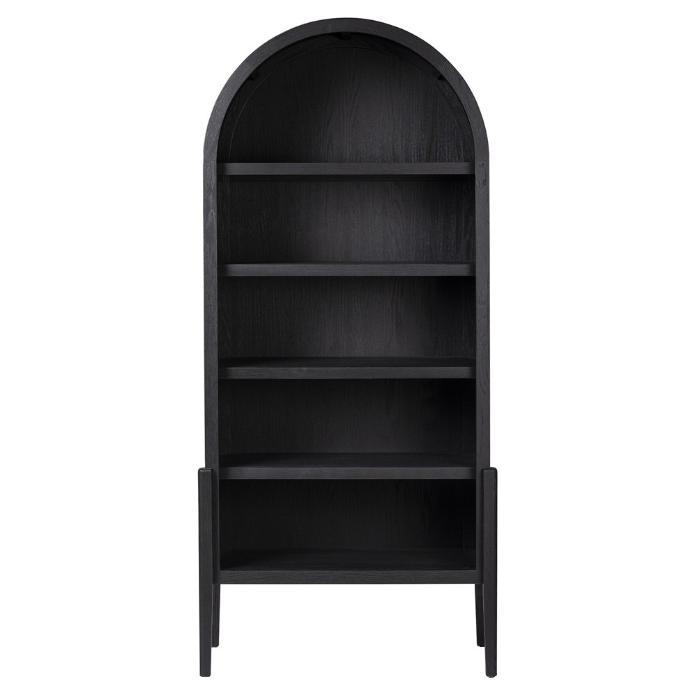 Ivan Updated Traditional Black Oak Wood Arched Bookcase|
