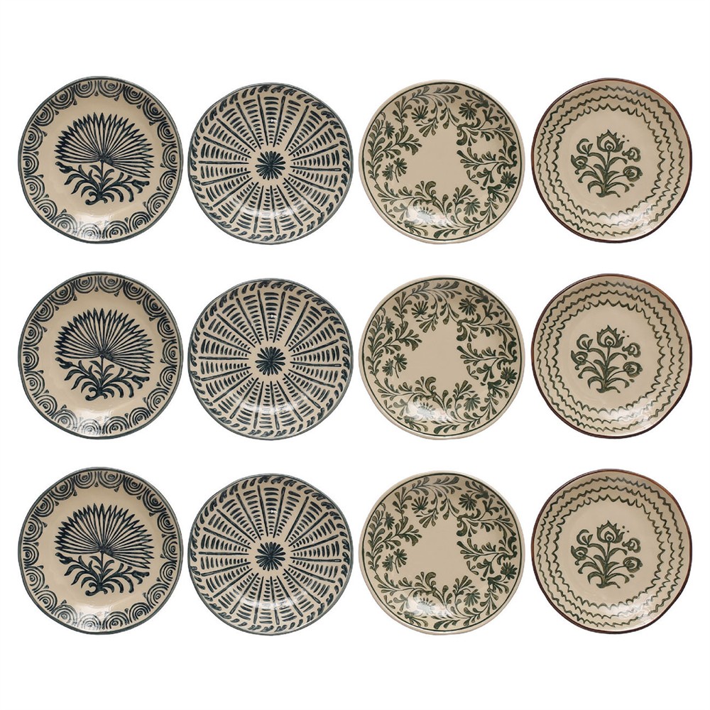 Phineas Traditional Cream Stoneware Multicolor Patterned Plate - Set of 12|