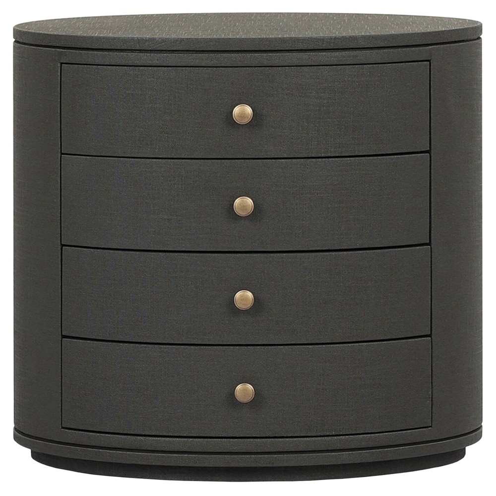 Beatrice Modern Classic Dark Green Painted Linen Oval Nightstand|