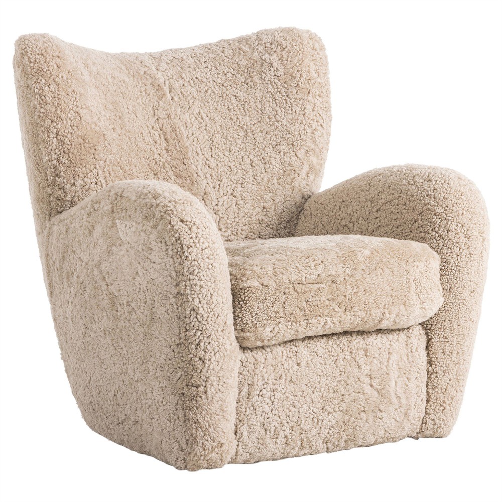 Clemmie Modern Classic Beige Shearling Arm Chair | Kathy Kuo Home