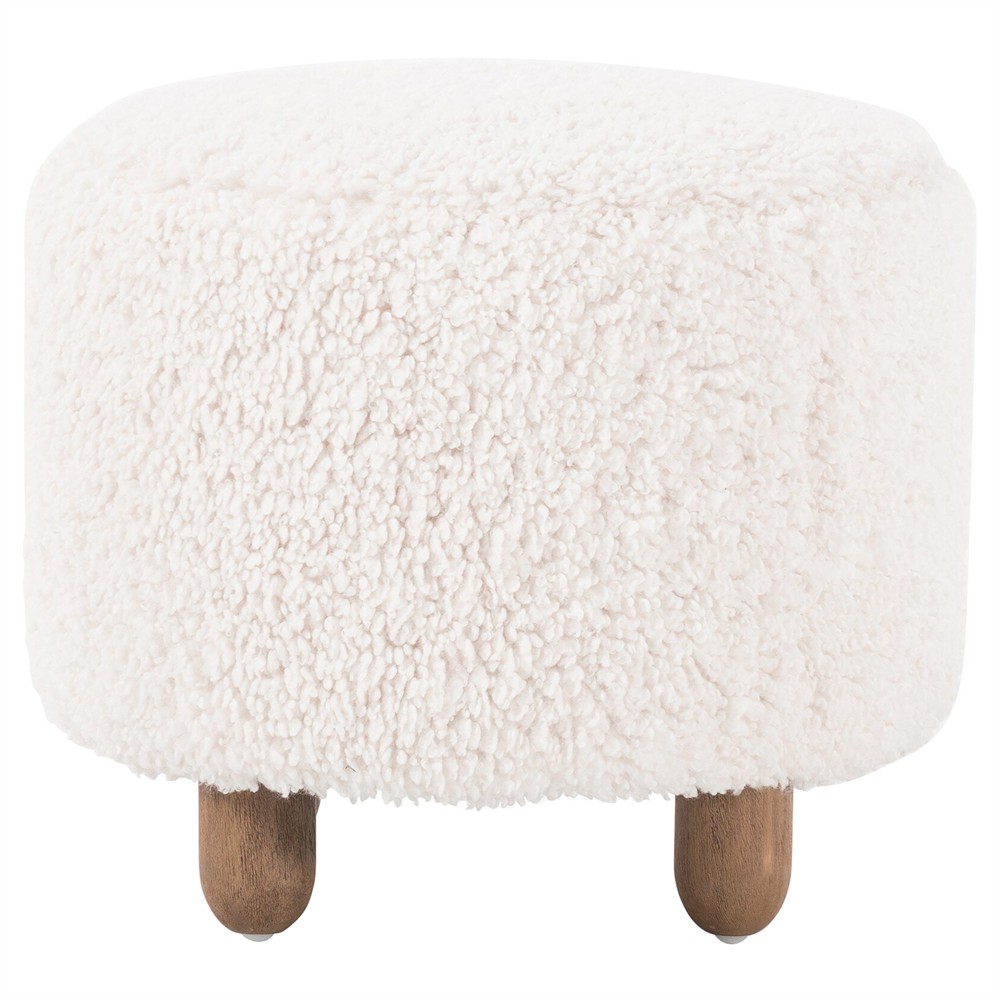 Waverly Modern Classic Off White Faux Shearling Round Ottoman|