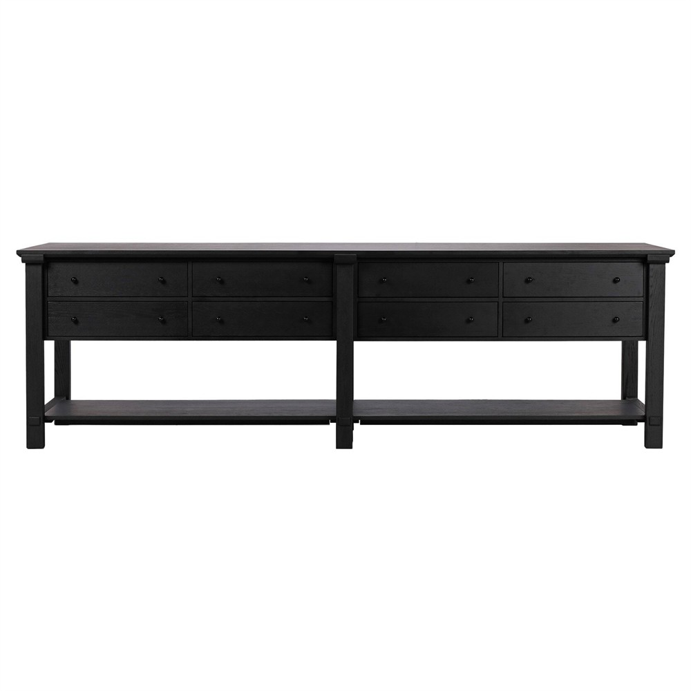 Gavin Rustic Black Oak Rectangular Kitchen Island - 118"W|