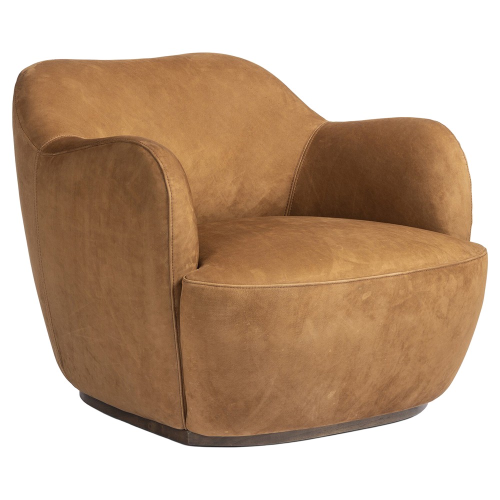 Justine Modern Classic Tan Leather Swivel Barrel Chair|