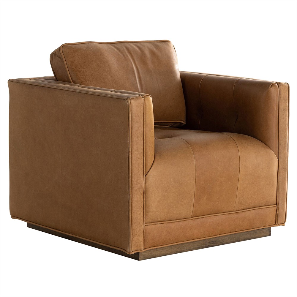Celeste Rustic Lodge Tan Leather Tufted Swivel Arm Chair|