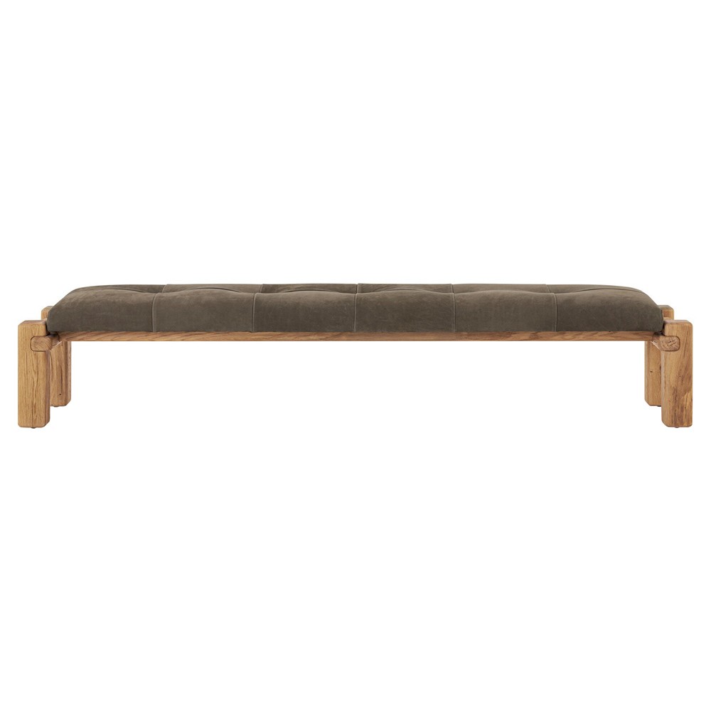 Riona Modern Classic Brown Leather Reclaimed Oak Tufted Bedroom Bench|